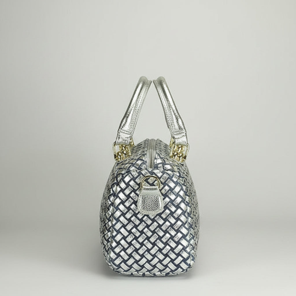 Denim Duffle Bag with Gold & Silver Accents