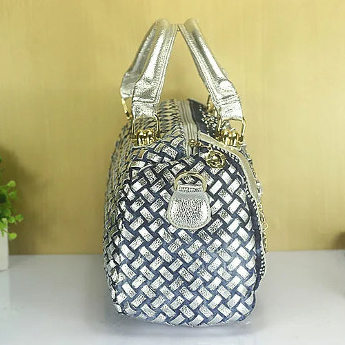 Denim Duffle Bag with Gold & Silver Accents