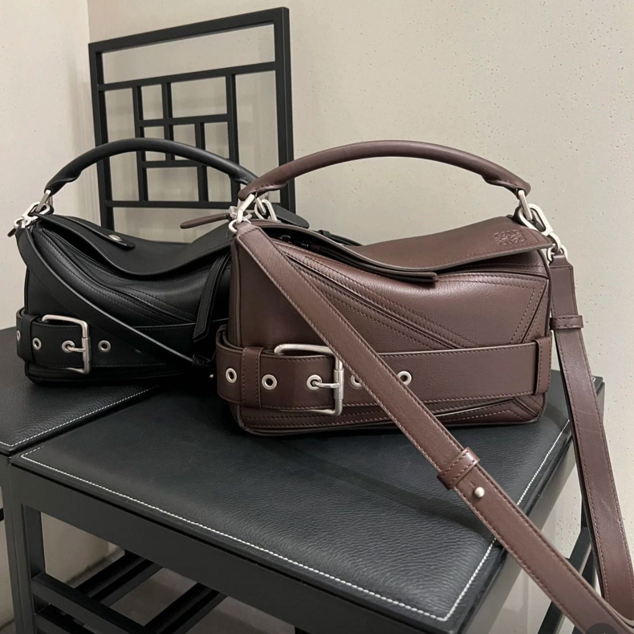 Puzzle Biker Large leather tote bag