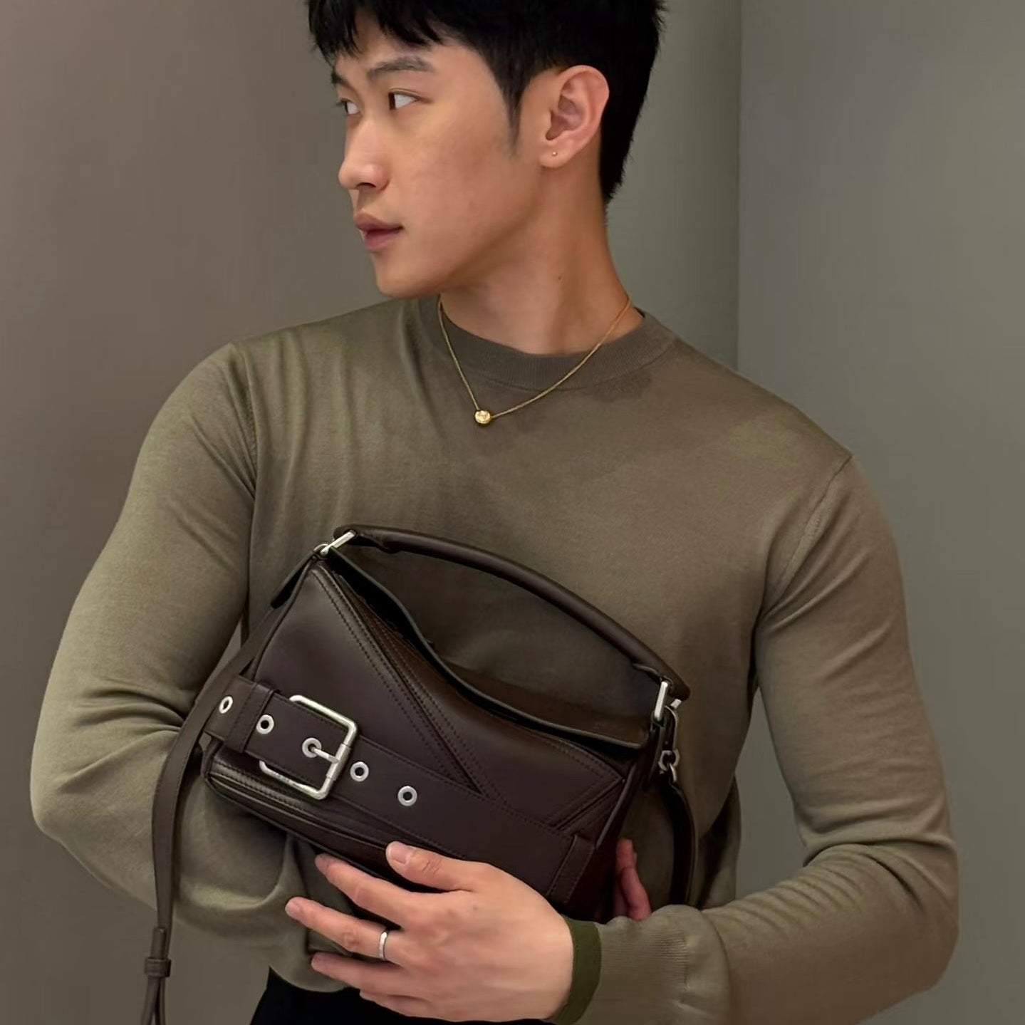 Puzzle Biker Large leather tote bag