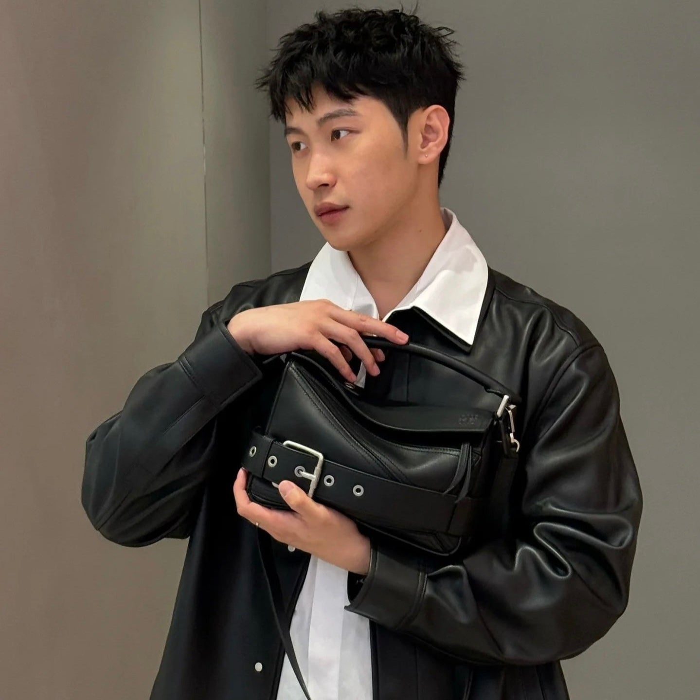 Puzzle Biker Large leather tote bag