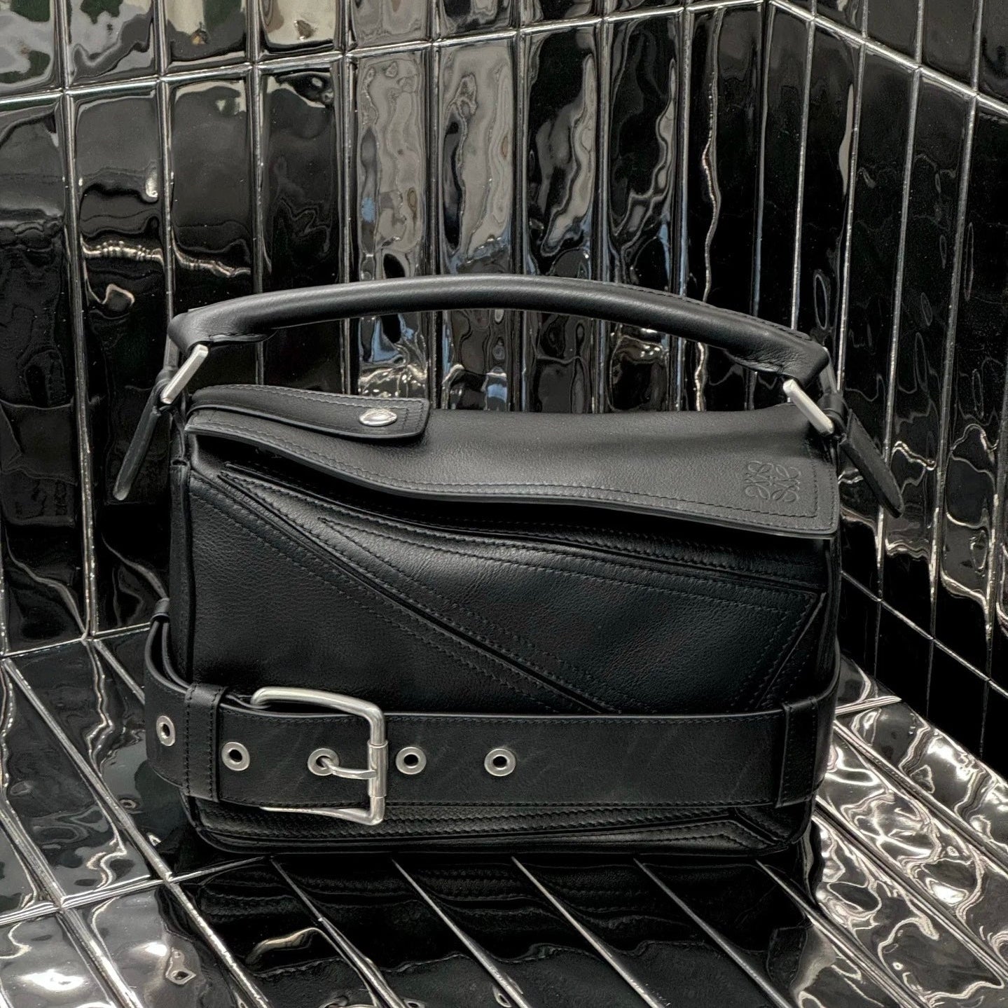 Puzzle Biker Large leather tote bag