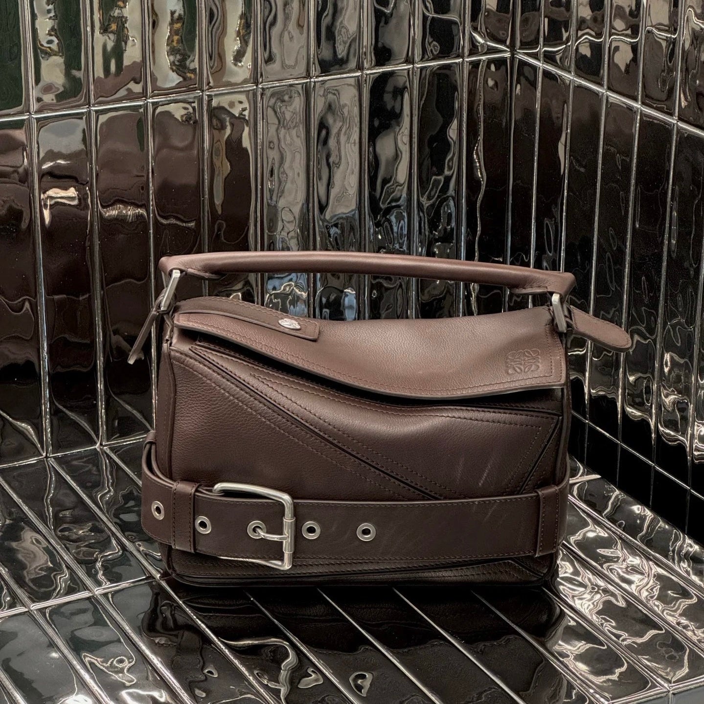 Puzzle Biker Large leather tote bag