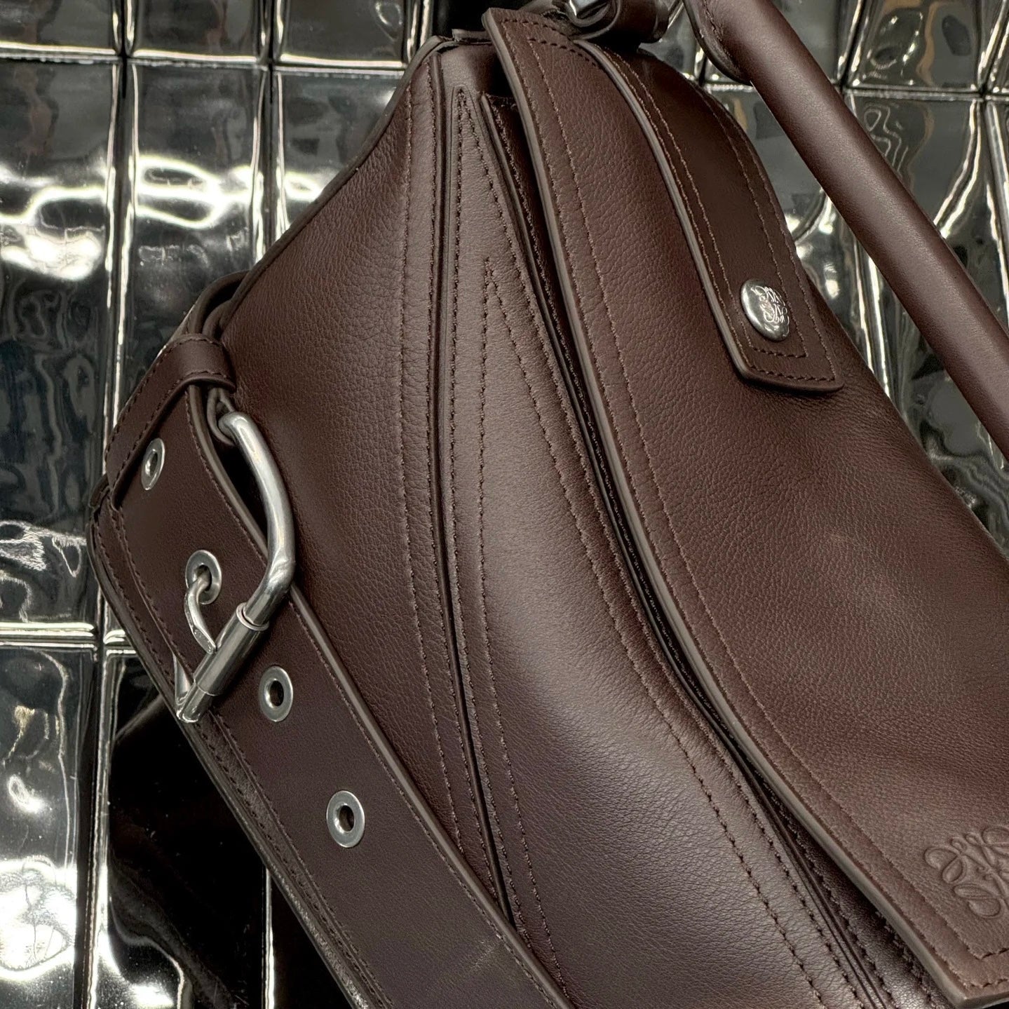 Puzzle Biker Large leather tote bag