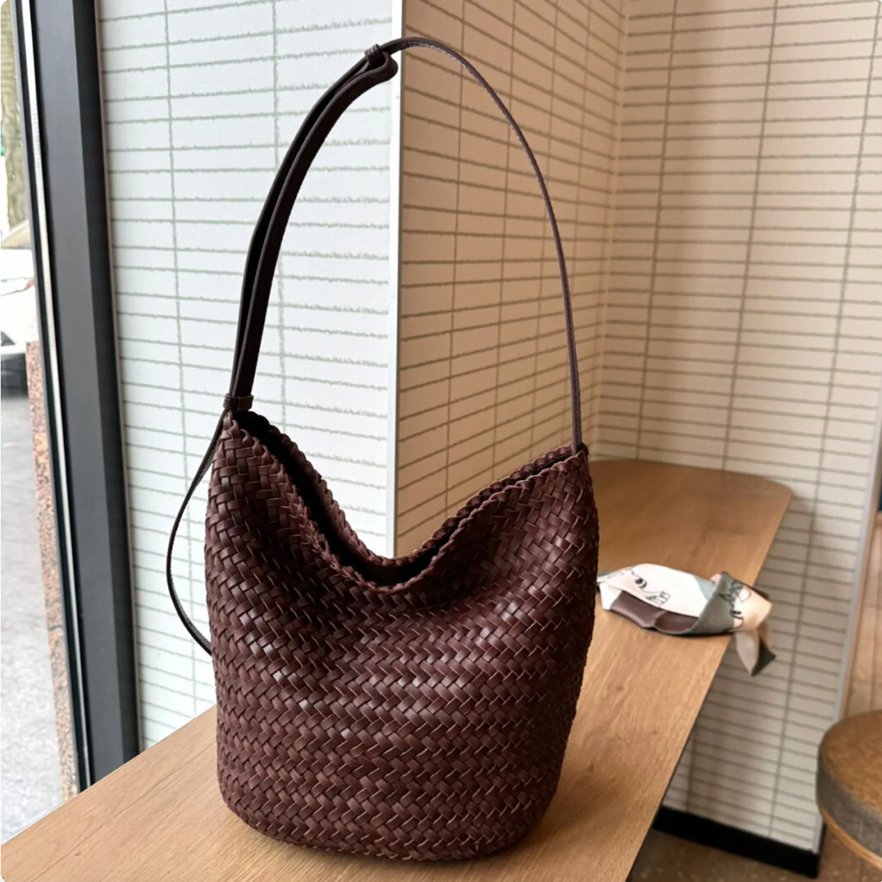 Woven Veg-Tan Leather Shoulder Bag