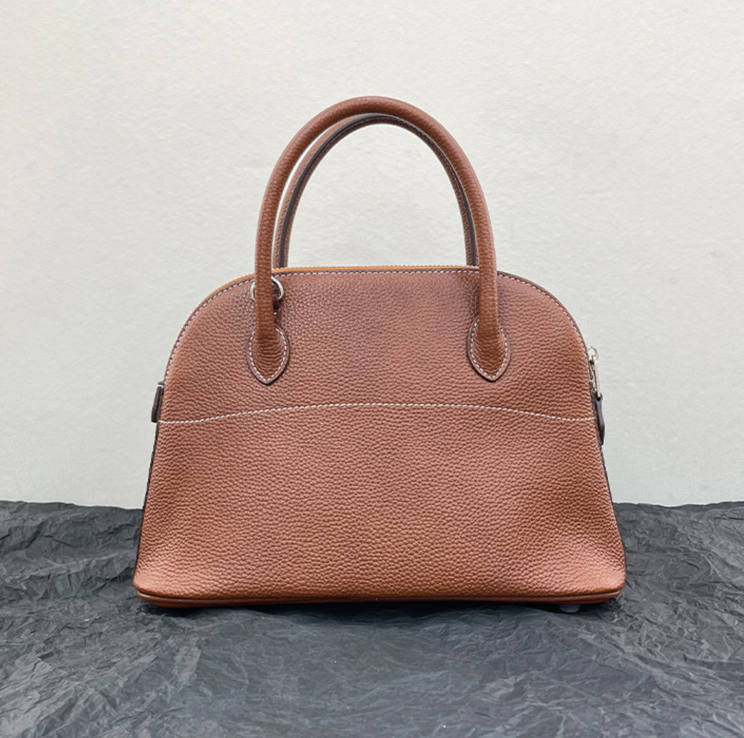 Dome-Top Leather Handbag
