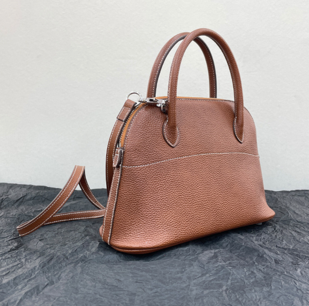 Dome-Top Leather Handbag