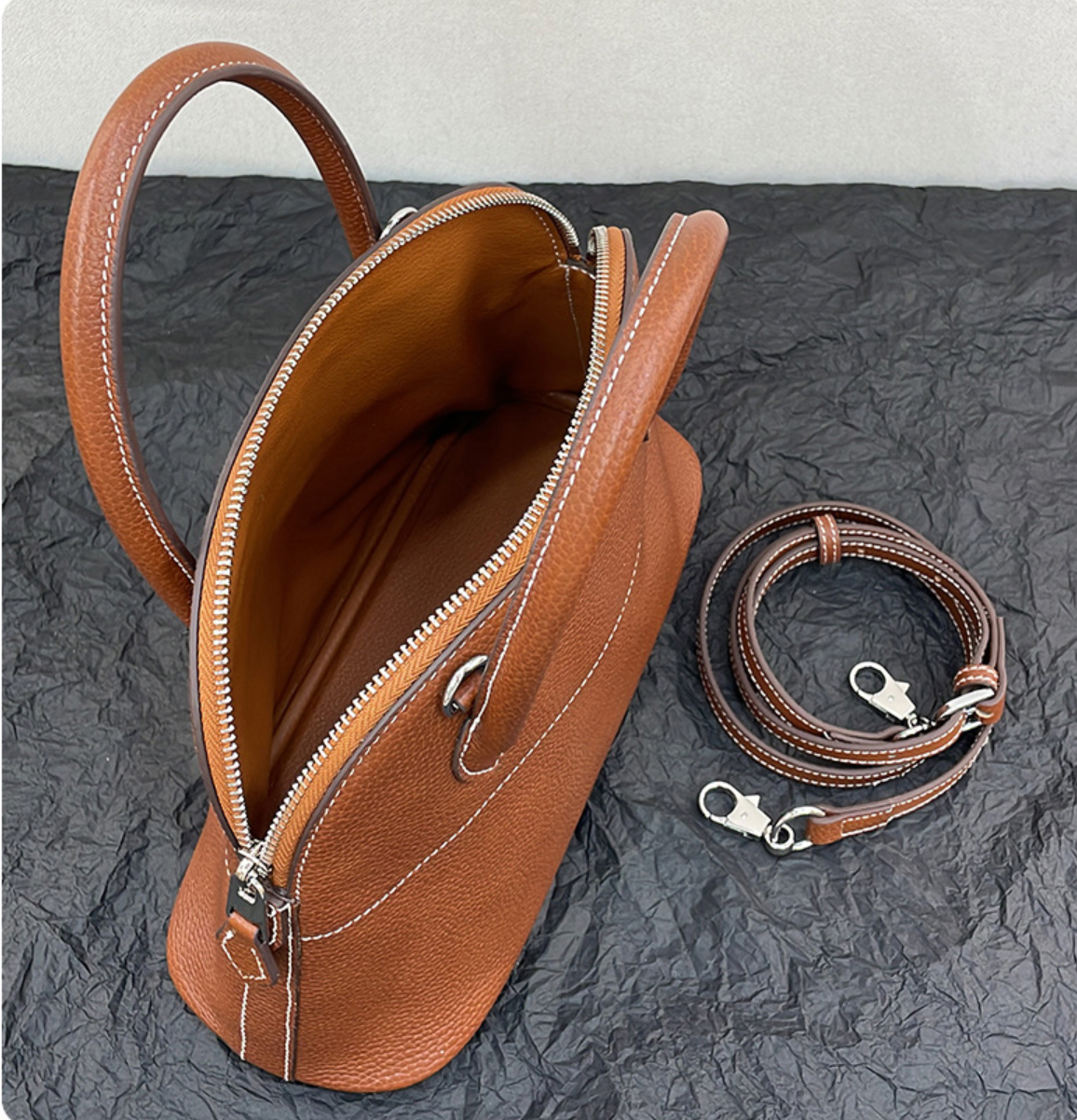 Dome-Top Leather Handbag
