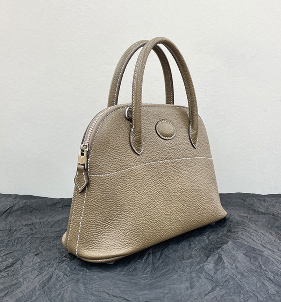 Dome-Top Leather Handbag