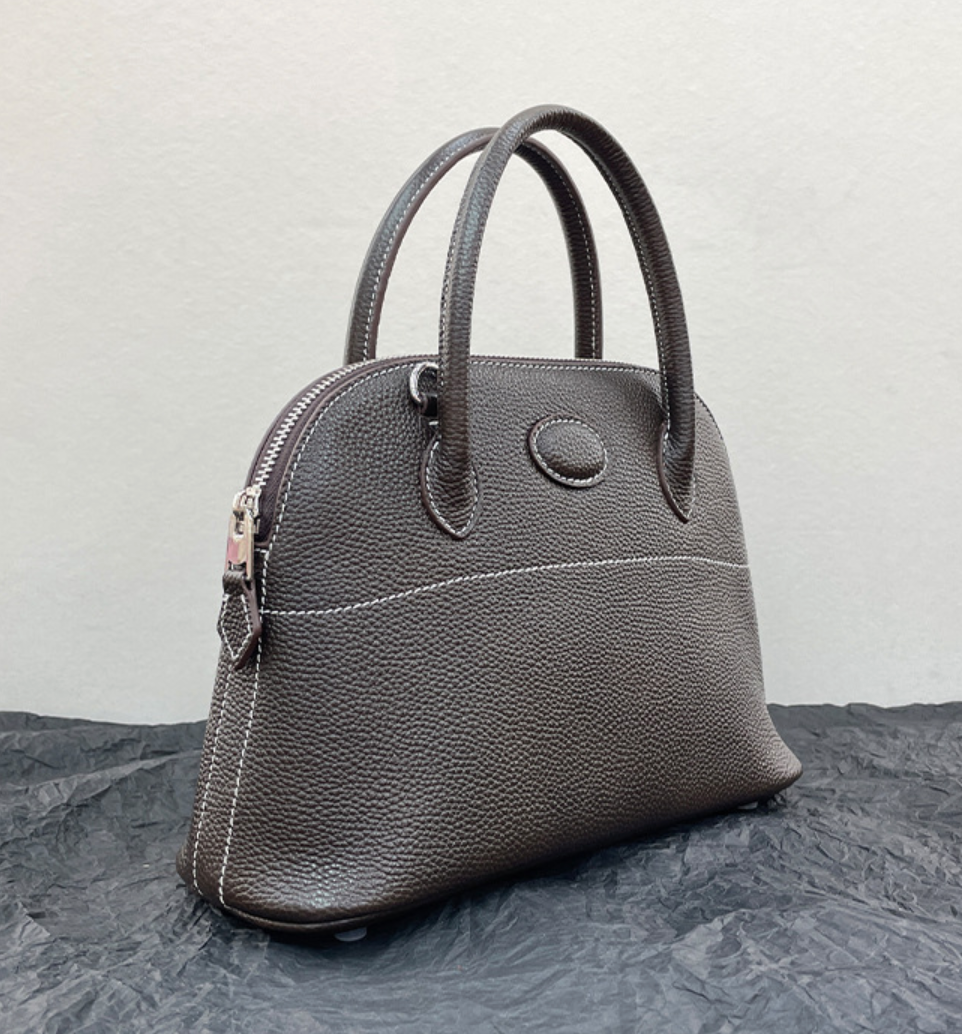 Dome-Top Leather Handbag