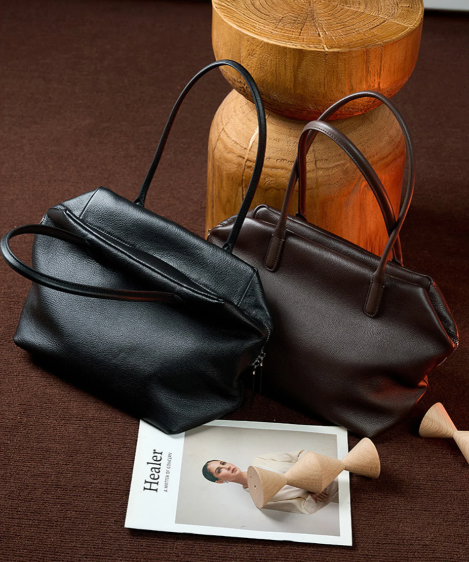 Soft grain leather tote