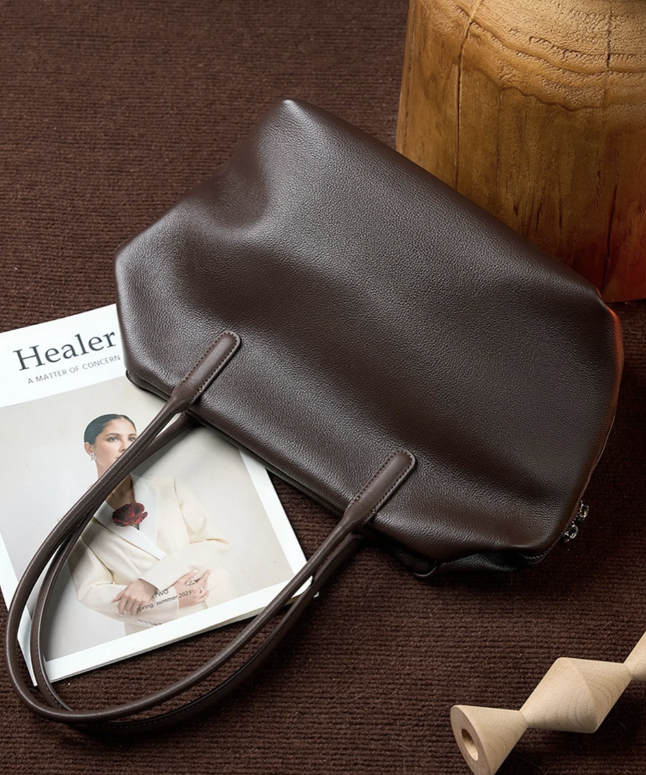 Soft grain leather tote