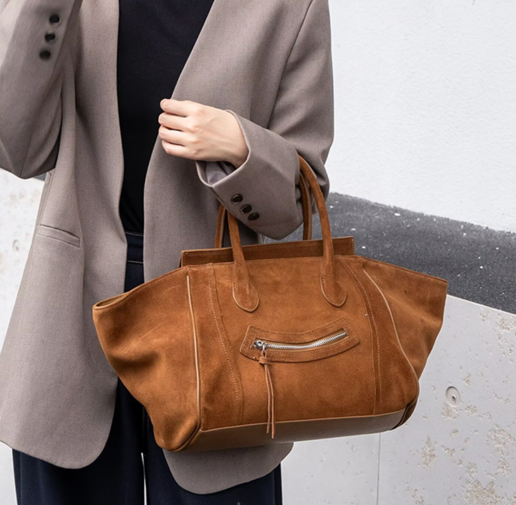 Smiley Suede leather tote