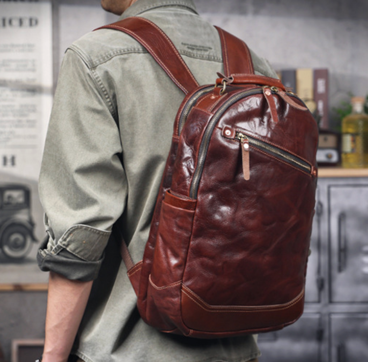 Cowhide Leather Backpack