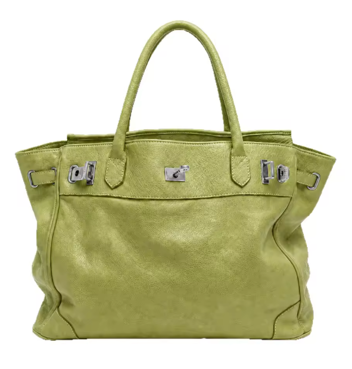 VENE Iconic Bag in green genuine leather, front view