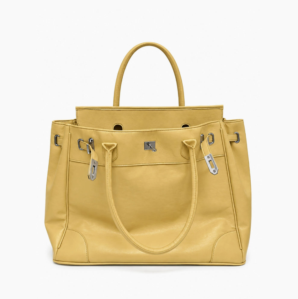 VENE Iconic Bag in yellow leather, front view