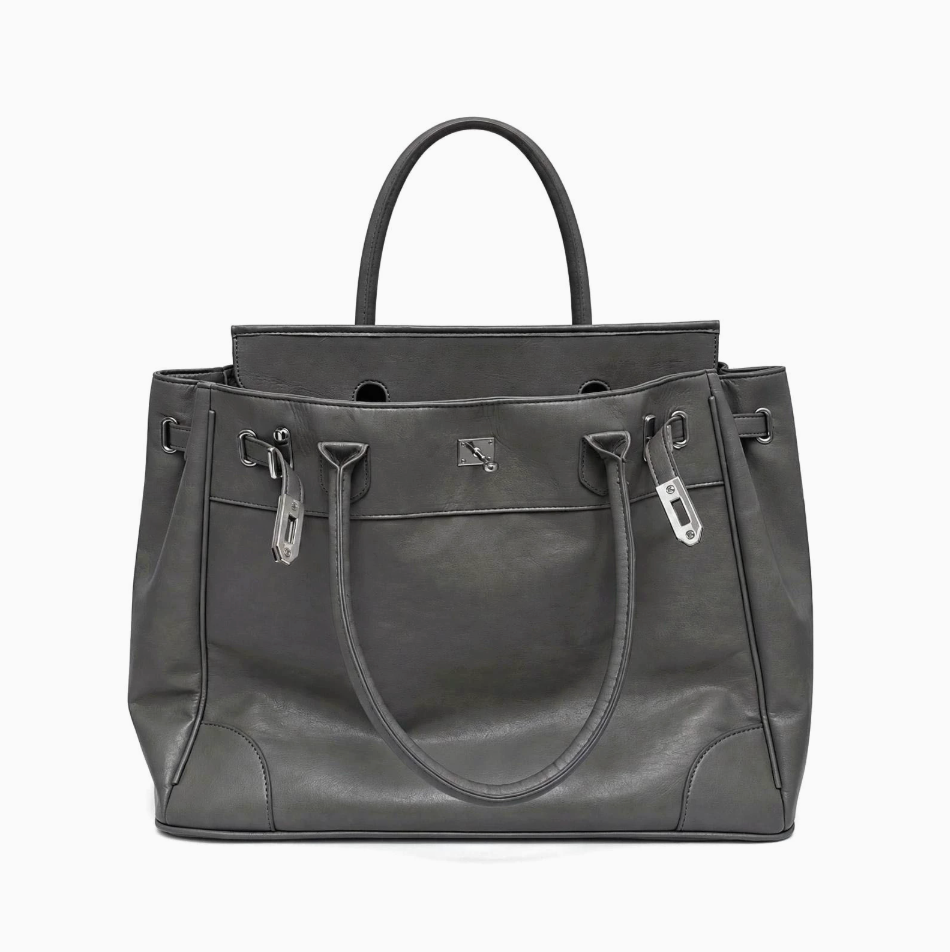 VENE Iconic Bag in gray genuine leather, front view