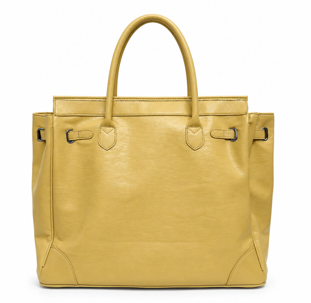 VENE Iconic Bag in yellow leather, back view