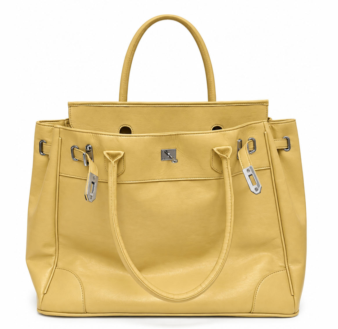 VENE Iconic Bag in yellow genuine leather, front view