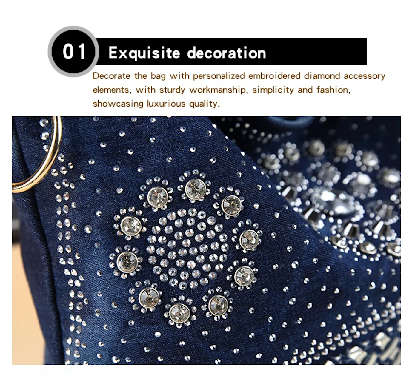 Denim Crystal Handbag – 3-in-1 Functionality