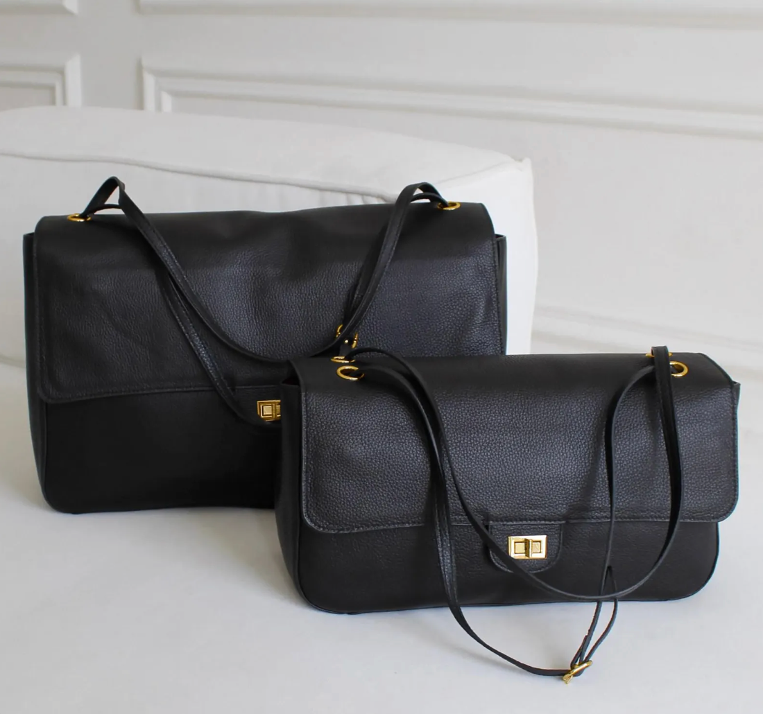 Side profile of the genuine leather Turn-Lock Crossbody by Venebag