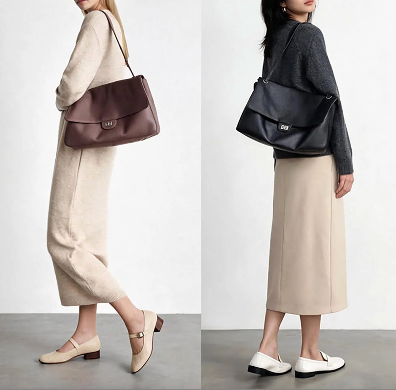 Side profile of the genuine leather Turn-Lock Crossbody by Venebag