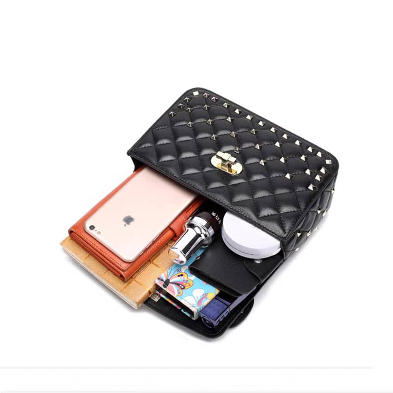 Studded Calfskin Leather Shoulder Bag