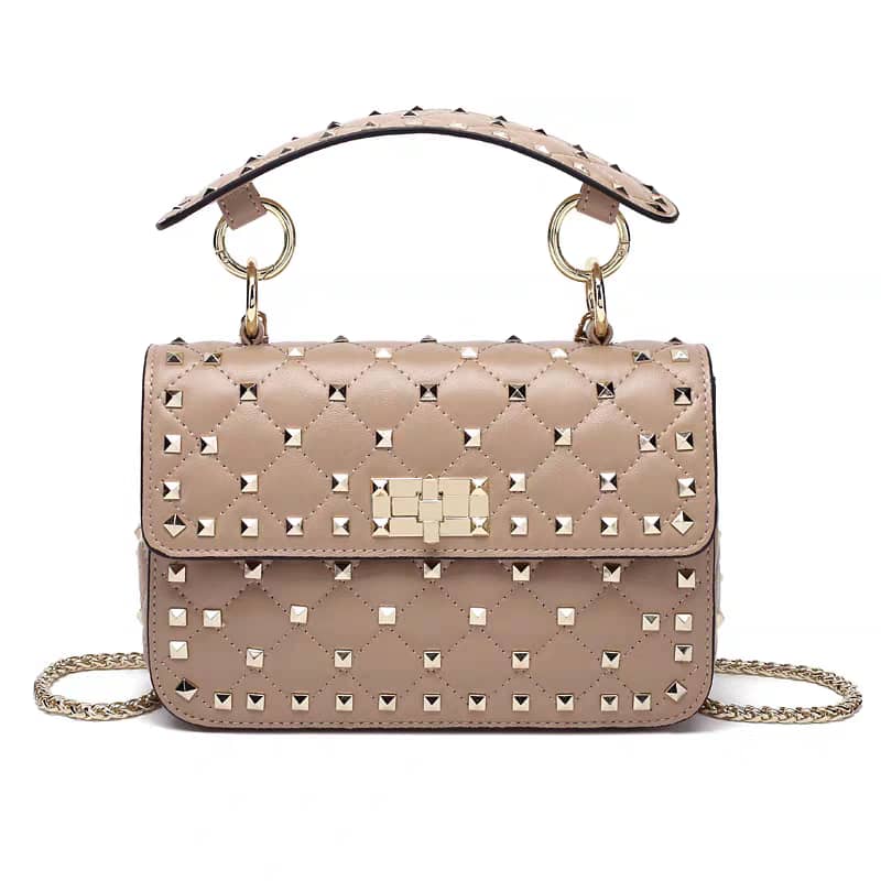 Studded Calfskin Leather Shoulder Bag